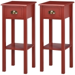 HOMCOM 2-Tier Nightstand, Side Table with Drawer and Shelf for Living Room or Bedroom, Set of 2, Red