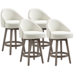 HOMCOM 26" Counter Height Bar Stools, Linen Fabric Kitchen Stools with Nailhead Trim, Rubber Wood Legs and Footrest for Dining Room, Counter, Pub, Set of 4, Cream White