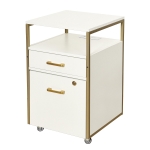 Modern File Cabinet with 2 USB and Power Outlet Port, Perfect Storage Unit for Home Offices or Workspaces, 15.5" L x 15.5" W x 26" H, White+Gold