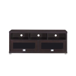 Sleek Durbin TV Stand with Glass Panel Cabinets and Cable Management, Modern Media Sideboard Cabinet for Living Room, 57" L x 15" W x 23" H, Espresso