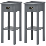 HOMCOM 2-Tier Nightstand, Side Table with Drawer and Shelf for Living Room or Bedroom, Set of 2, Gray