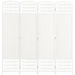 HOMCOM 4 Panel Folding Room Divider Portable Privacy Screen Wave Fiber Room Partition for Home Office White