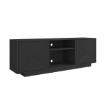 Sleek Modern TV Stand with Patterned Storage Doors, Contemporary Media Entertainment Console for Living Room, 63" L x 14" W x 21.5" H, Black