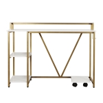 Industrial Writing Desk with Elevated Hutch Shelf and CPU Caddy, Modern Computer Table for Home Office, 46.5" L x 19" W x 34" H, Gold