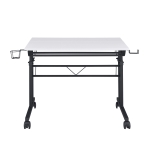 Mobile Writing Desk with Height Adjustment and Headphone Hook, Compact Worktable for Offices and Study Rooms, 35″ L x 23.5″ W x 28″ H, White