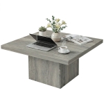 HOMCOM Square Coffee Table, Center Table with 1.6" Thick Tabletop, Gray Wood Grain