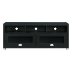 Sleek Durbin TV Stand with Glass Panel Cabinets and Cable Management, Modern Media Sideboard Cabinet for Living Room, 57" L x 15" W x 23" H, Black