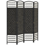 HOMCOM 4 Panel Folding Room Divider, Portable Privacy Screen, Wave Fiber Room Partition for Home Office, Black