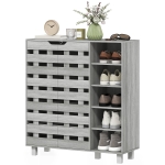 HOMCOM Shoe Cabinet, 21 Pair Shoe Storage Cabinet Organizer with 5-tier Double Door Cabinet and 5-tier Open Shelves, Light Grey
