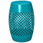 Outsunny 12" Steel Outdoor Side Table, Round Hollow Drum Patio End Table, Accent Table for Indoor and Outdoor, Blue