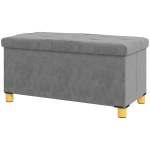 HOMCOM Storage Ottoman Bench, Velvet Upholstered Foldable Ottoman Footrest, Foot Stool with Wood Legs for Living Room, Bedroom