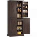 HOMCOM 72" Tall Kitchen Pantry Cabinet, Farmhouse Storage Cabinet with 8 Door Racks and Adjustable Shelves, Distressed Brown