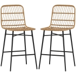 HOMCOM Rattan Counter Bar Stools Set of 2, 26" Counter Height Barstools with Back, Bar Chairs for Kitchen Island, Brown