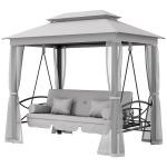 Outsunny 3 Person Outdoor Patio Daybed, 3 in 1 Canopy Gazebo Swing Chair Garden Hammock with Mesh Mosquito and Sun Shade, Grey
