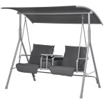 Outsunny 2-Seater Outdoor Porch Swing with Adjustable Canopy and Table, Patio Swing Chair for Garden, Poolside, Backyard, Grey