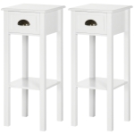 HOMCOM 2-Tier Nightstand, Side Table with Drawer and Shelf for Living Room or Bedroom, Set of 2, White