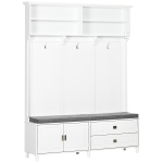 HOMCOM Hall Tree with Storage Bench, Entryway Bench with Coat Rack, Accent Coat Tree with Storage Shelves, White