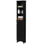 HOMCOM Tall Bathroom Storage Cabinet, Freestanding Linen Tower with 3-Tier Open Adjustable Shelf, Black