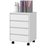 HOMCOM 4 Drawer File Cabinet, Vertical Filing Cabinet with Wheels, Modern Printer Stand for Home Office, White