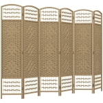 HOMCOM 6 Panel Folding Room Divider Portable Privacy Screen Wave Fiber Room Partition for Home Office Natural