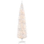 HOMCOM 8ft Pencil Christmas Tree, Slim Artificial Christmas Tree with Realistic Branches and Warm White LED Lights, White