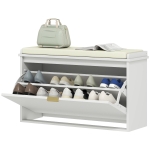 HOMCOM Entryway Bench with Padded Seat and Flip-Drawers, Holds up to 265lbs, Shoe Storage Bench for 8 Pairs of Shoes, White