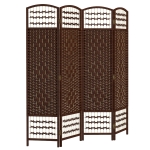 HOMCOM 4 Panel Folding Room Divider Portable Privacy Screen Wave Fiber Room Partition for Home Office Brown