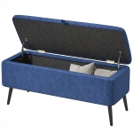 HOMCOM 40" Ottoman with Storage, Linen Upholstered Storage Ottoman Bench with Steel Legs for Living Room, Bedroom Dark Blue
