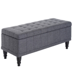 HOMCOM Storage Ottoman, Linen Fabric End of Bed Bench with Soft Close Lid, Button Tufted Storage Bench for Living Room, Entryway or Bedroom, 42" x 17" x 19", Grey