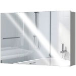 kleankin 35" x 24" Wall Mounted Bathroom Cabinet with Mirror, Bathroom Medicine Cabinet with 3 Doors Adjustable Shelves, Grey