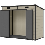 Outsunny 8' x 4' Plastic Outdoor Storage Shed with Floor, Window, Lockable Doors and Vents for Backyard Patio Lawn, Light Brown