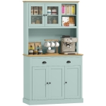 HOMCOM Kitchen Pantry Storage Cabinet with Microwave Stand, 71" Modern Kitchen Hutch with Open Countertop, Glass Doors, Storage Drawers and Adjustable Shelves for Dining Room, Coffee Bar, Light Green