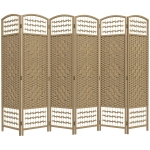 HOMCOM 6 Panel Folding Room Divider, Portable Privacy Screen, Wave Fiber Room Partition for Home Office, Natural