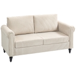 HOMCOM Vintage Loveseat, Upholstered Love Seat Furniture, Fabric 2 Seater Sofa with Rolled Arms, Rubber Wood Legs, Beige