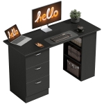 HOMCOM Computer Desk, 47" Writing Table with 3-Tier Shelves and 3 Reversible Drawers for Home Office, Bedroom, Black