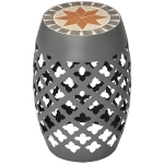 Outsunny Decorative Outdoor Stool, 12" Round Patio Side Table, Mosaic Accent Plant Stand for Garden, Balcony, Gray