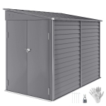 Outsunny 4.7' x 9' Outdoor Storage Shed, Lean to Metal Shed with Foundation Kit, Lockable Doors and Gloves for Patio, Lawn, Gray