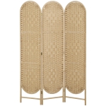 HOMCOM Bohemian Privacy Screen, Folding Room Divider with 3 Panels and Arched Top for Bedroom Living Room Office, Natural Wood