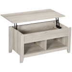 HOMCOM Lift Top Coffee Table with Hidden Storage Compartment and Open Shelves, Lift Tabletop Pop-Up Center Table for Living Room, Oak Effect