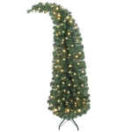 HOMCOM 5 ft Prelit Christmas Tree, Whimsical Xmas Tree Slim High Mountain Fir with 100 LEDs and Metal Stand, Green