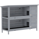 PawHut 54" 2-Story Large Rabbit Hutch Bunny Cage Wooden Pet House Small Animal Habitat Lockable Doors, Tray, Roof, Gray