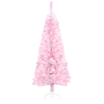 HOMCOM 4 ft Flocked Pencil Christmas Tree, Artificial Christmas Tree with Realistic Branches, Auto Open and Steel Base, Pink