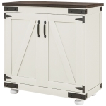 HOMCOM Kitchen Sideboard, Buffet Cabinet with Barn Door and Adjustable Shelf, Distressed White