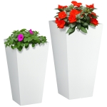 Outsunny 2-Pack Outdoor Planter Set, Flower Pots with Drainage Holes, Durable & Stackable Plant Pot, 22in & 18in, White