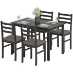 HOMCOM 5-Piece Small Kitchen Table Set for 4, Farmhouse Dining Table Set with Upholstered Chairs and Rubber Wood Legs, Black