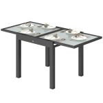 Outsunny Extendable Patio Dining Table, Tempered Glass Aluminum Outdoor Table for Garden Lawn Backyard, Clear