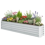 Outsunny 8' x 1.3' x 1.5' Galvanized Raised Bed, Large Elevated Planter Box for Growing Flowers, Herbs and Vegetables, Silver
