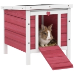 PawHut Small Wooden Rabbit Hutch Bunny Cage Guinea Pig Cage Duck House Dog House with Openable & Waterproof Roof, for Rabbits, Chickens, Ducks, Red