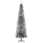 HOMCOM 7.5ft Flocked Christmas Tree, Pencil Artificial Xmas Tree with Faux Snow, Dense Branches, Foldable Metal Base for Indoor Holiday Decor