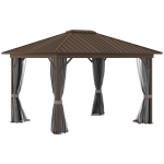 Outsunny 10' x 12' Hardtop Gazebo with Curtains and Netting, Permanent Pavilion Metal Single Roof Gazebo Canopy with Aluminum Frame and Hooks, for Garden, Patio, Backyard, Gray